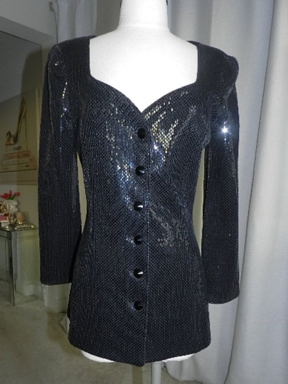 Beautiful St John Evening By Marie Gray Black Sequin Blazer Jacket Size 6